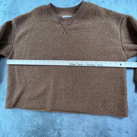 Y2K American Eagle Sweater Women's Large Brown Sherpa Crewneck Warm Cozy Cottage - Picture 4 of 10